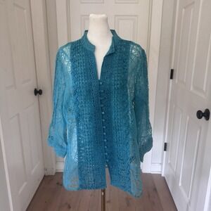 Multiples‎ Women Blouse Sz Medium Sheer Lace Burnout Abstract Artsy Jacket Top